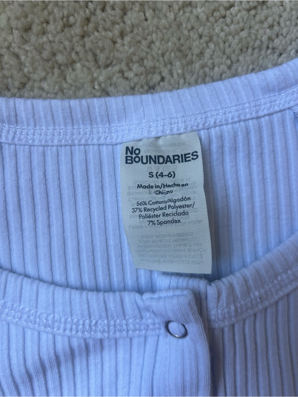 White Ribbed Henley Top - Picture 2 of 3